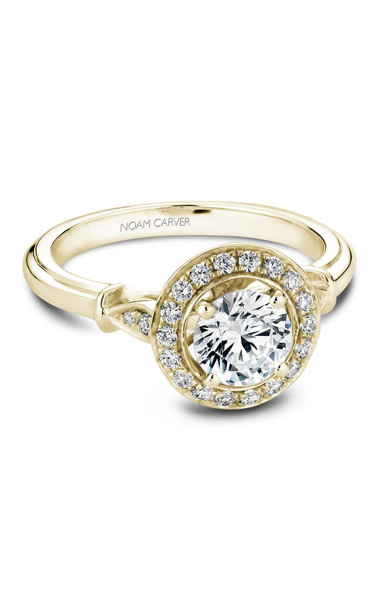18K Yellow Gold Halo Round Engagement Ring