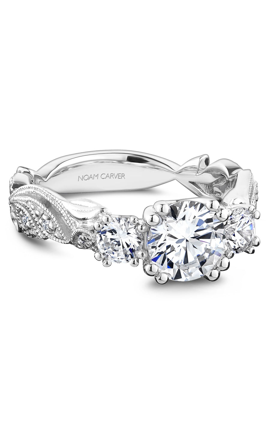 18K White Gold Three Stone Round Engagement Ring