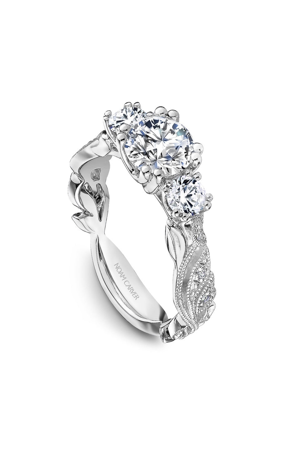 18K White Gold Three Stone Round Engagement Ring