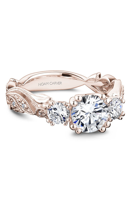 14K Rose Gold Three Stone Round Engagement Ring