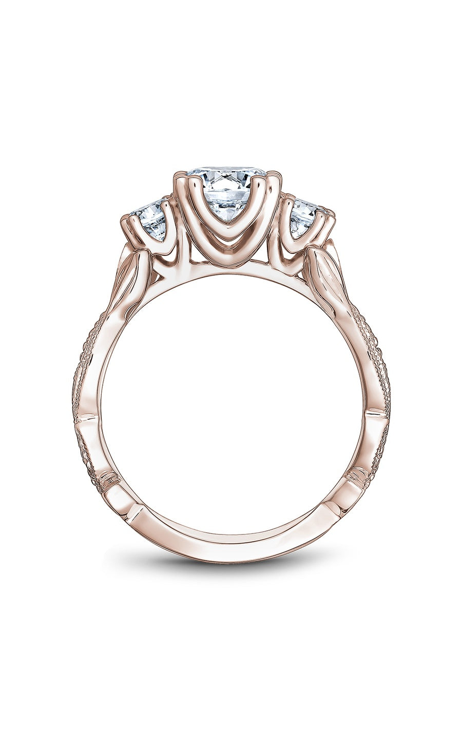 18K Rose Gold Three Stone Round Engagement Ring