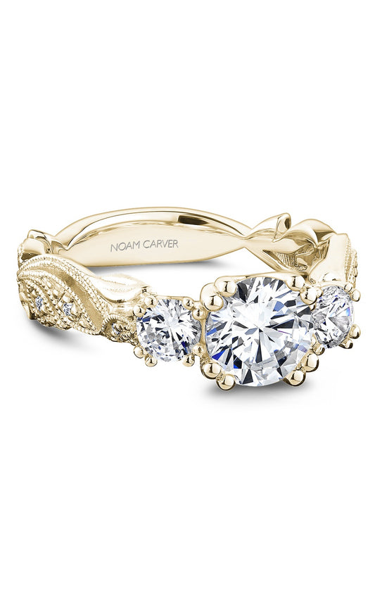 18K Yellow Gold Three Stone Round Engagement Ring