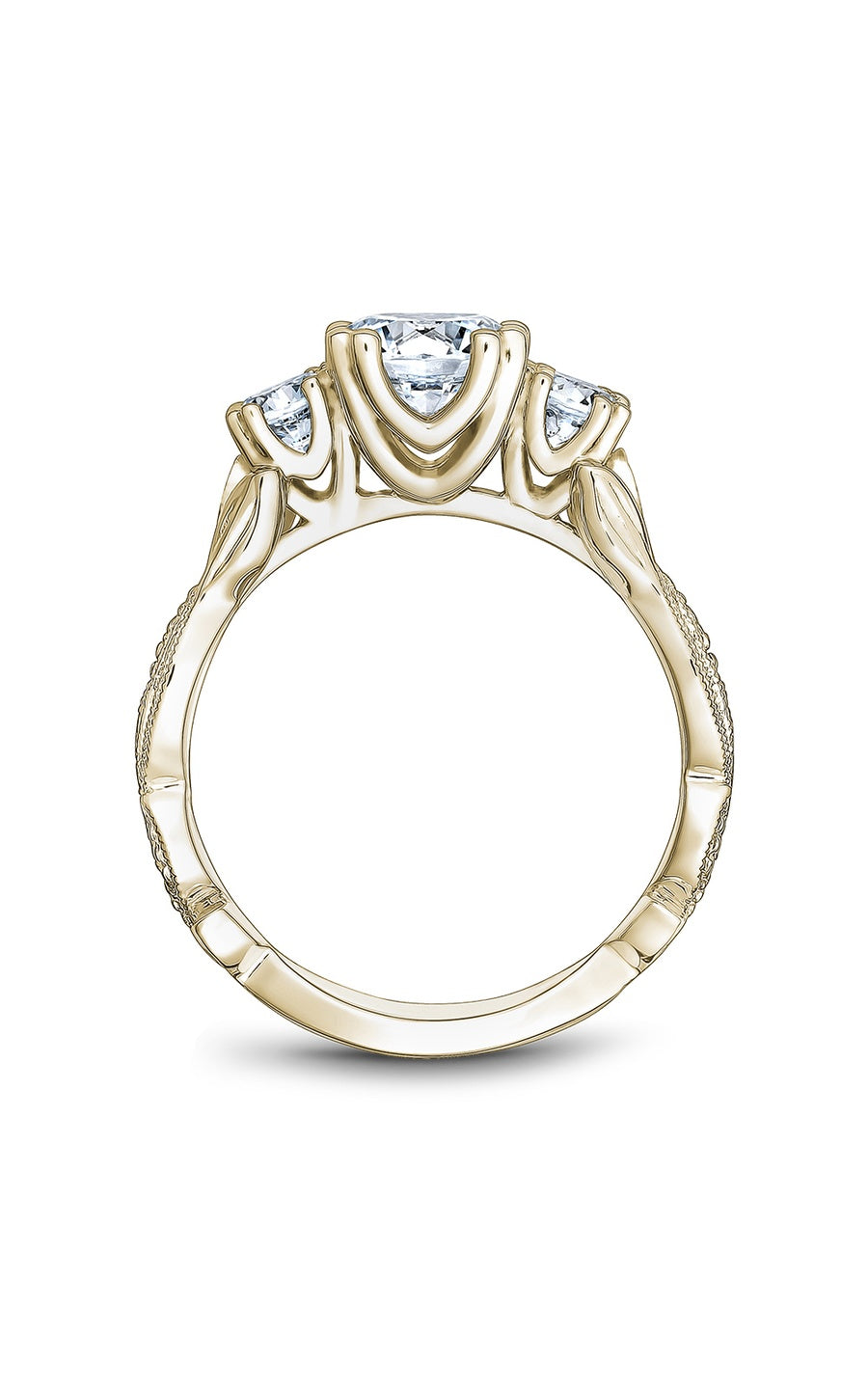 18K Yellow Gold Three Stone Round Engagement Ring