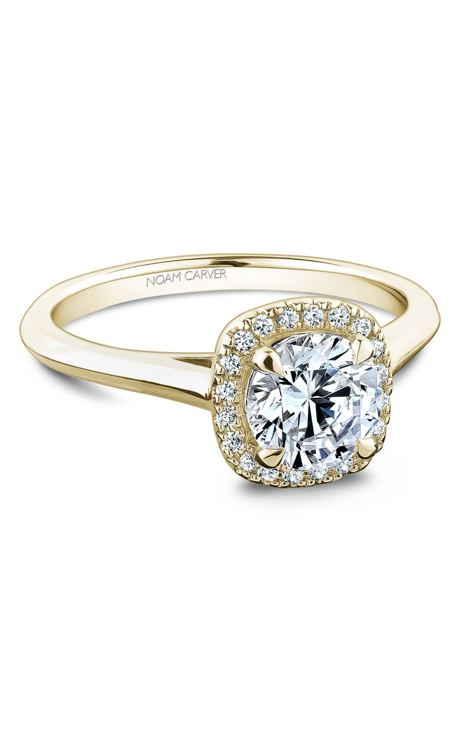 18K Yellow Gold Halo Round Engagement Ring