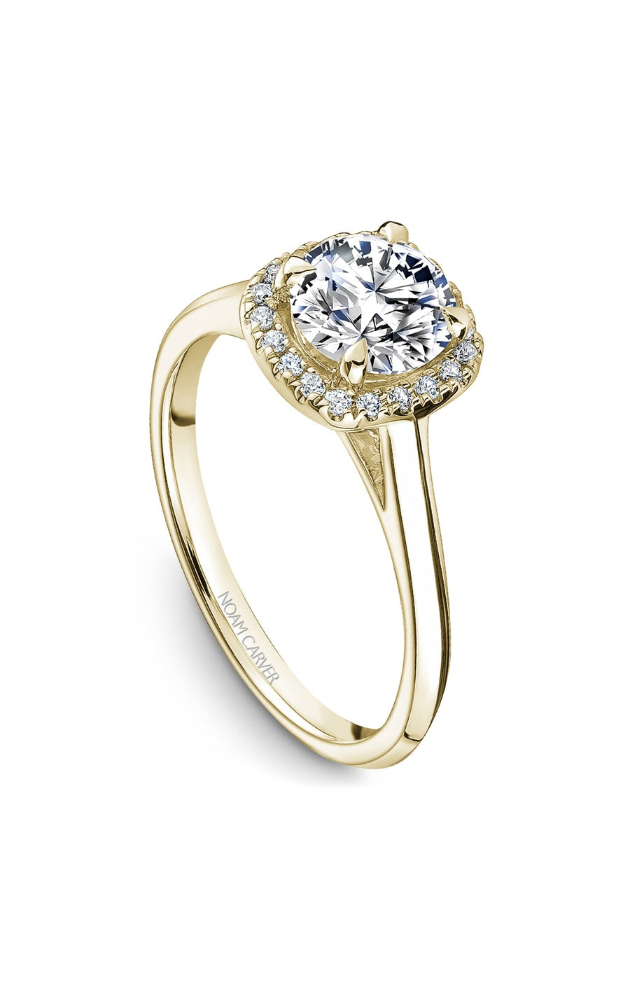 18K Yellow Gold Halo Round Engagement Ring