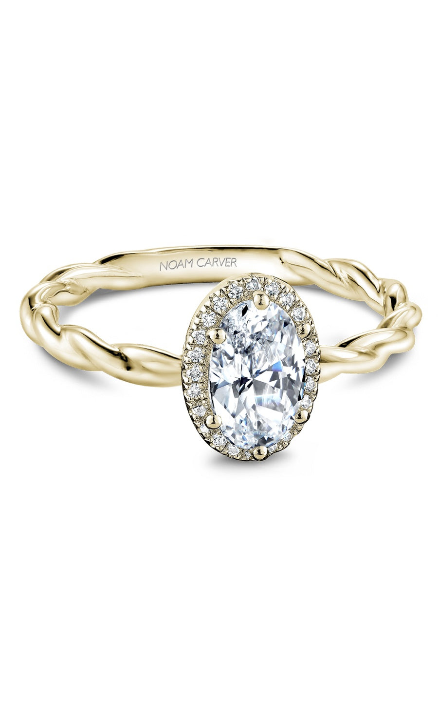 18K Yellow Gold Halo Oval Engagement Ring