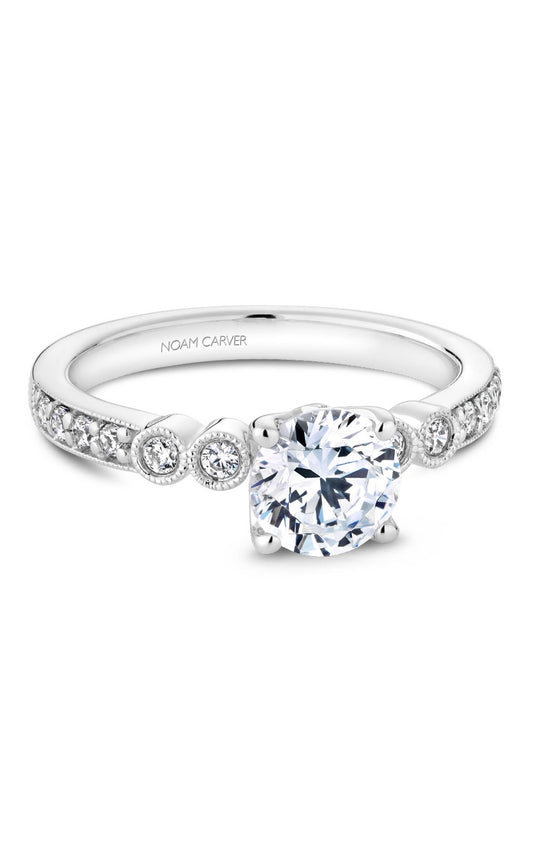 18K White Gold Sidestone Round Engagement Ring