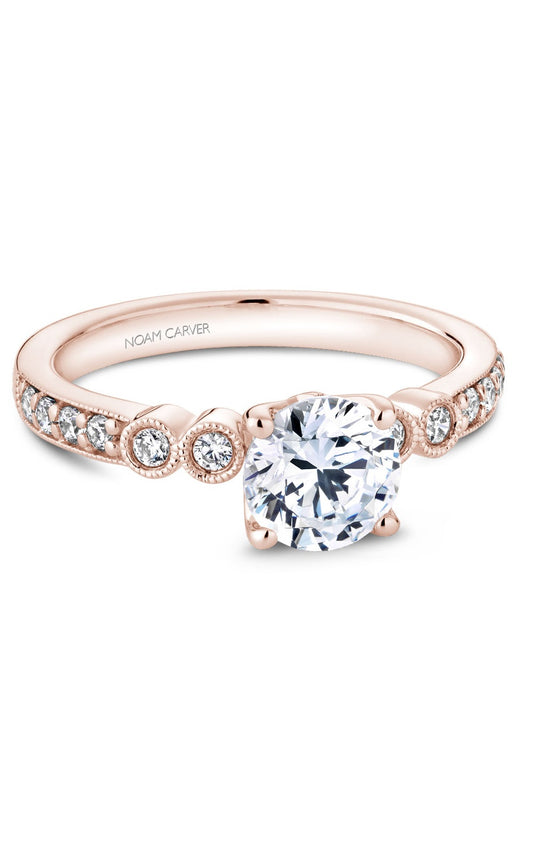 18K Rose Gold Sidestone Round Engagement Ring