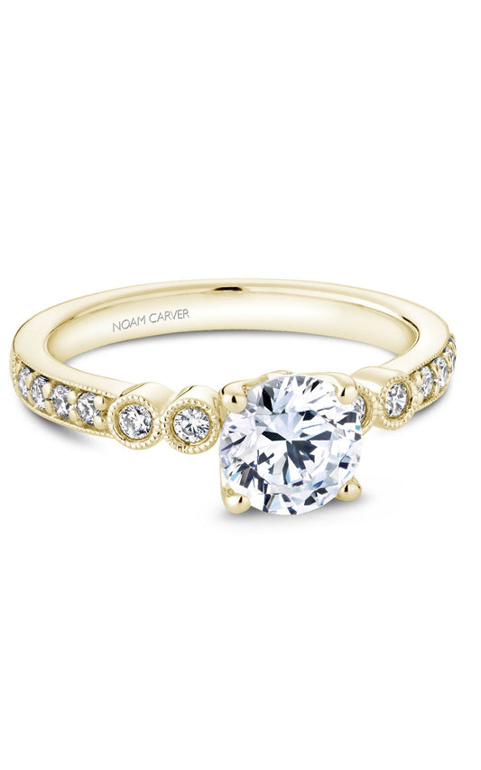 14K Yellow Gold Sidestone Round Engagement Ring