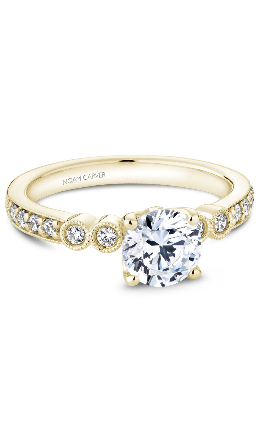 18K Yellow Gold Sidestone Round Engagement Ring