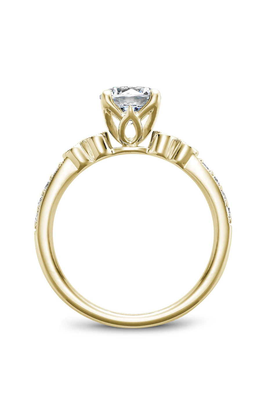 18K Yellow Gold Sidestone Round Engagement Ring