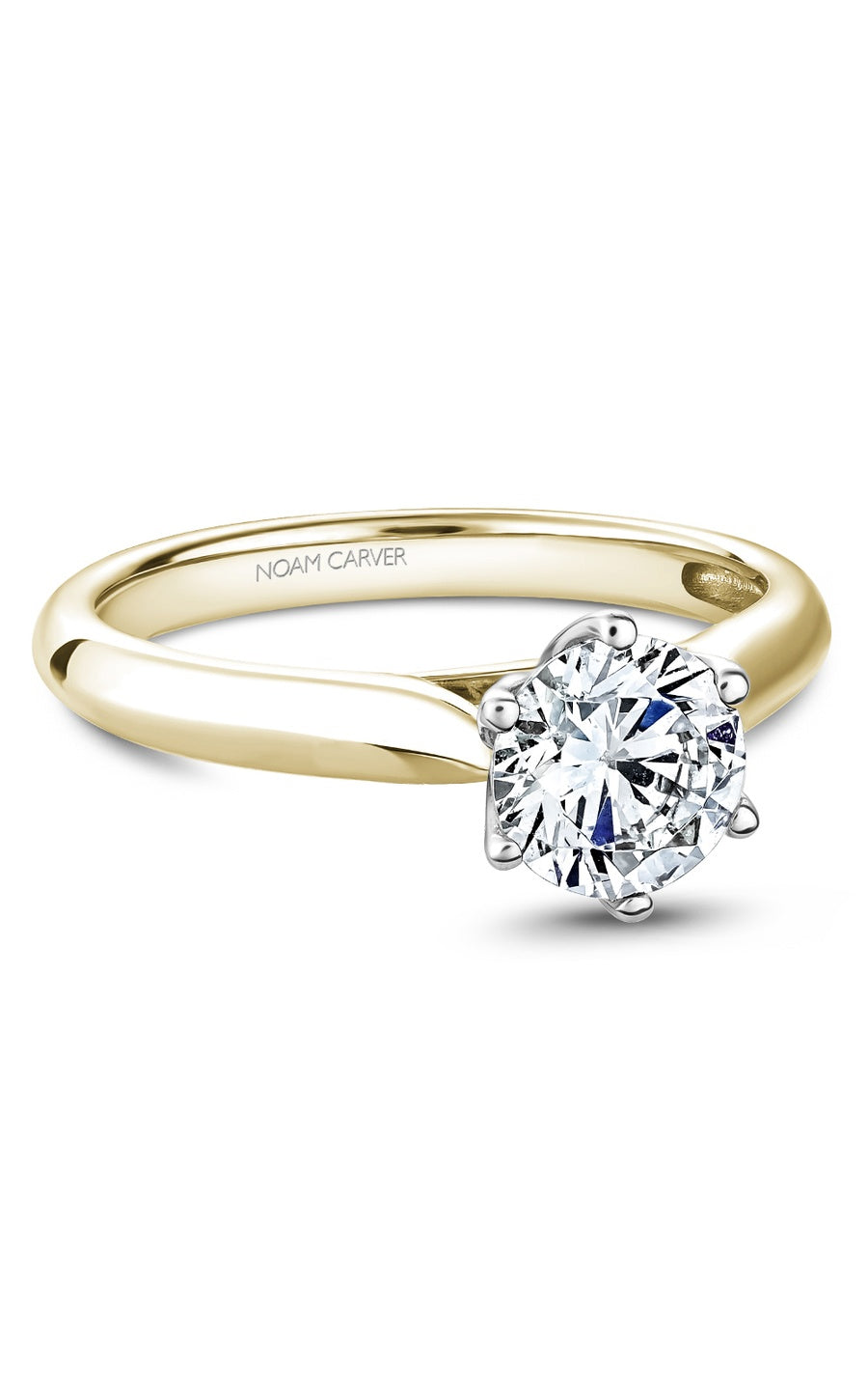 18K White Gold and 18K Yellow Gold Solitaire Round Engagement Ring
