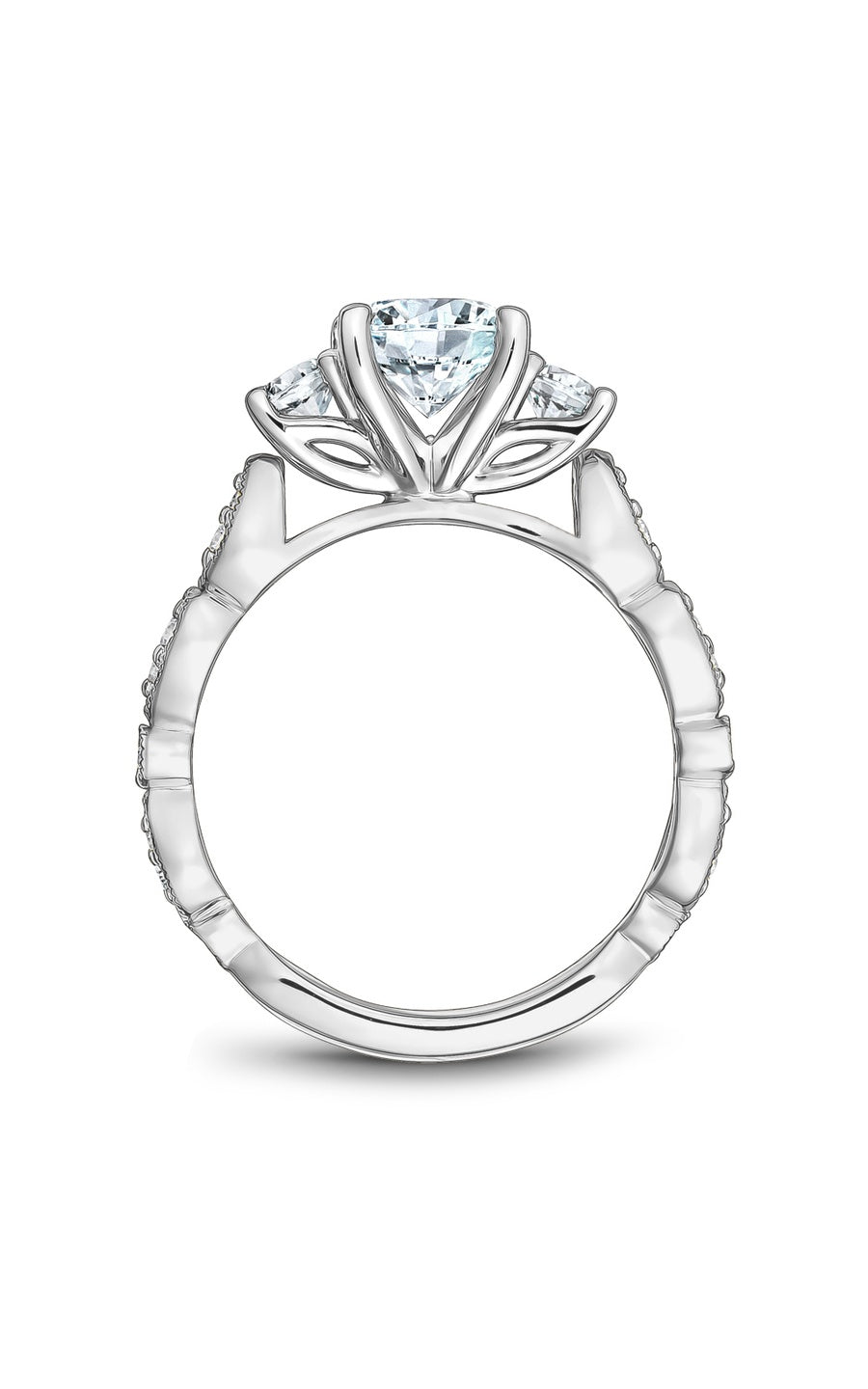 18K White Gold Three Stone Round Engagement Ring