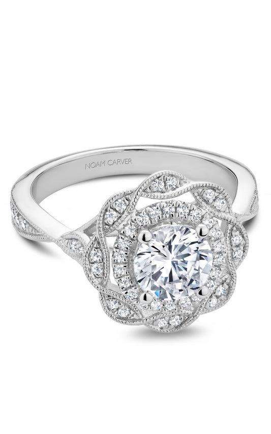 14K White Gold Halo Round Engagement Ring