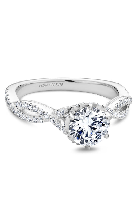 14K White Gold Sidestone Round Engagement Ring