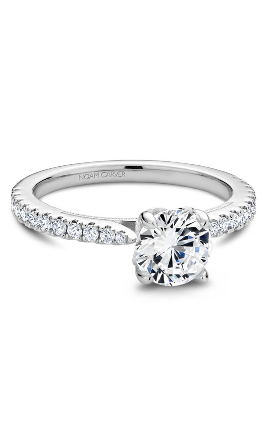 14K White Gold Sidestone Round Engagement Ring