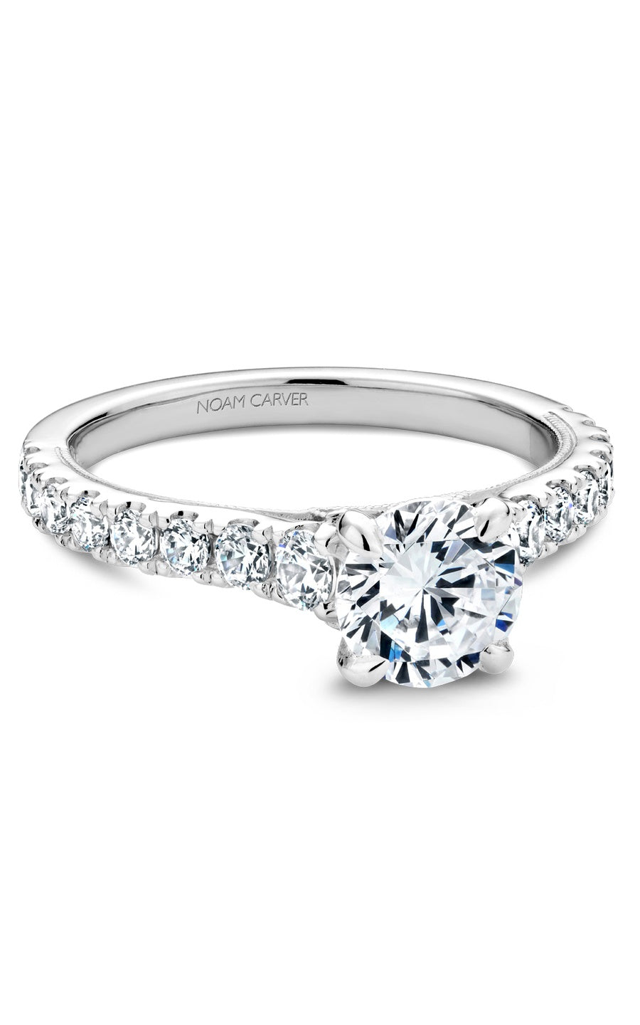 14K White Gold Sidestone Round Engagement Ring