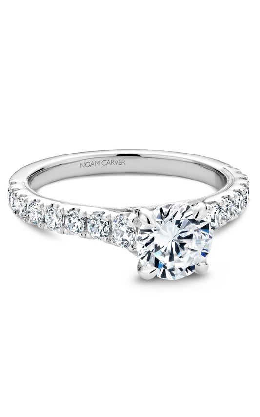 14K White Gold Sidestone Round Engagement Ring