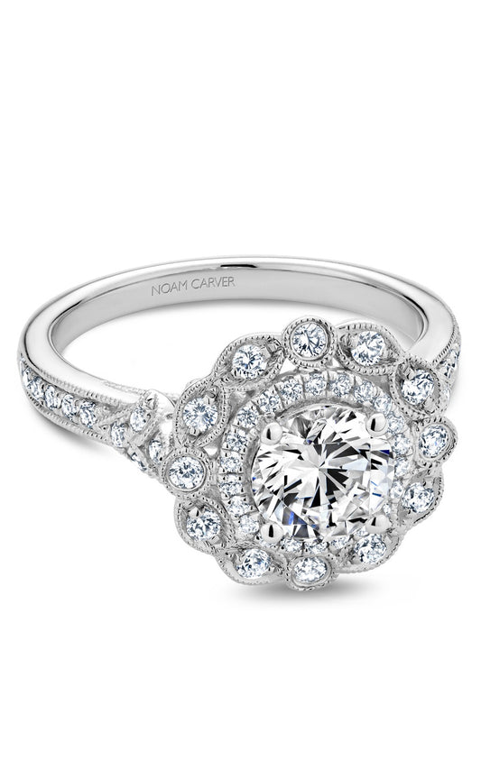 18K White Gold Halo Round Engagement Ring