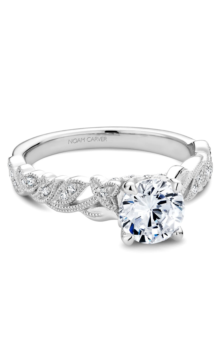 18K White Gold Sidestone Round Engagement Ring