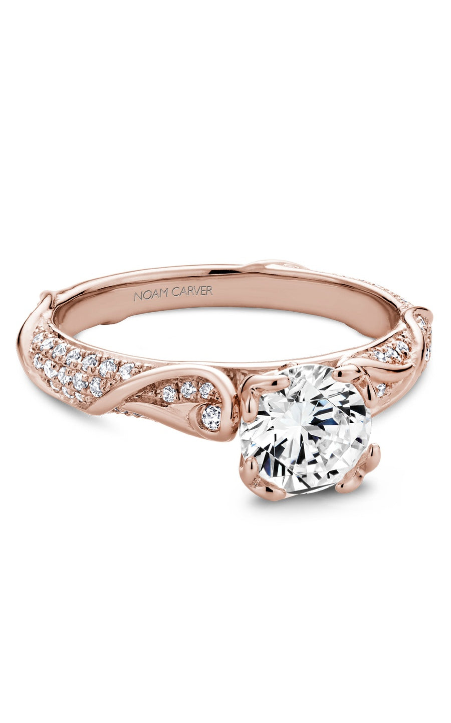18K Rose Gold Sidestone Round Engagement Ring