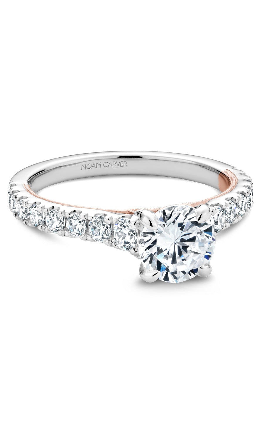 14K Rose Gold and 14K White Gold Sidestone Round Engagement Ring