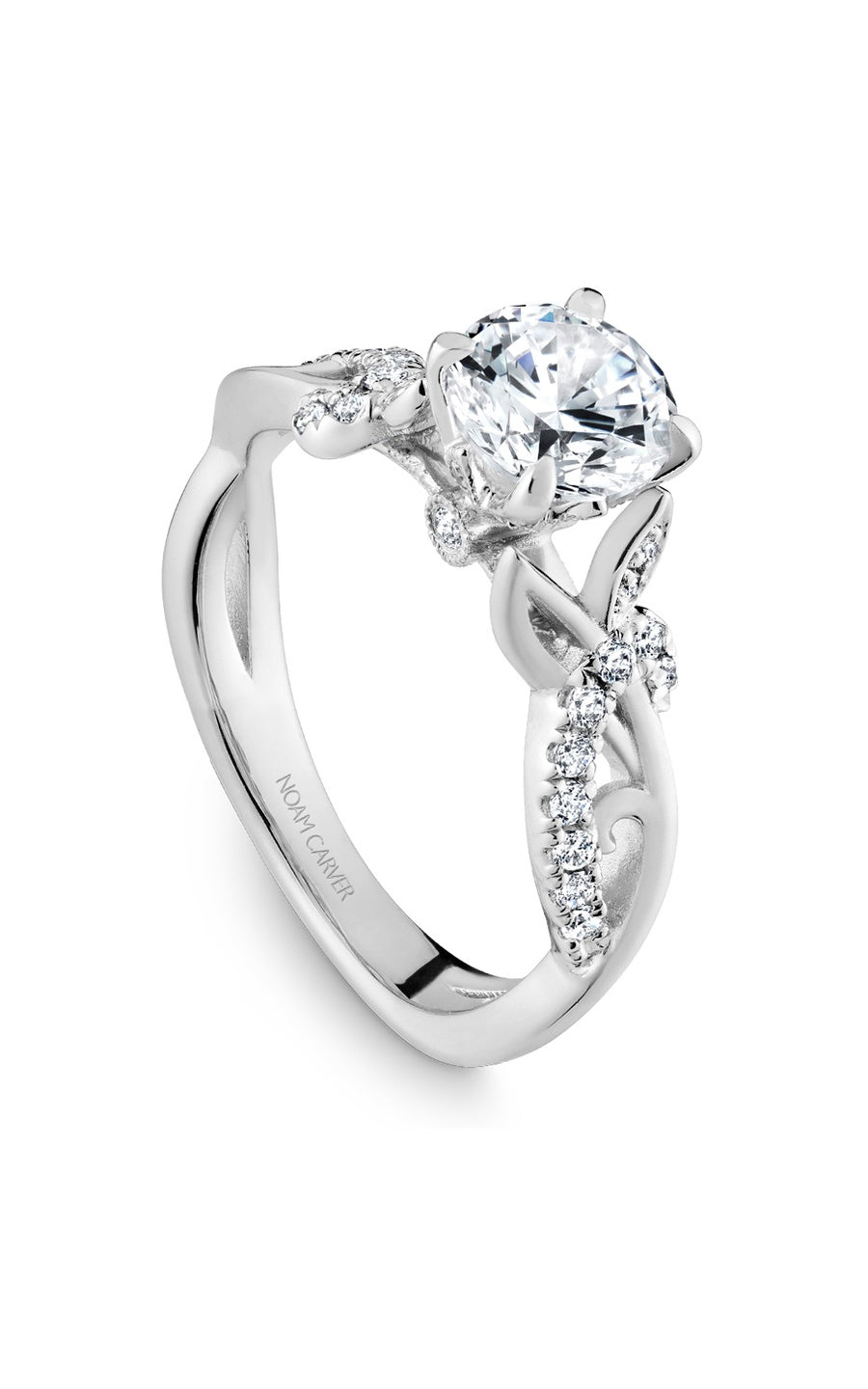 18K White Gold Sidestone Round Engagement Ring
