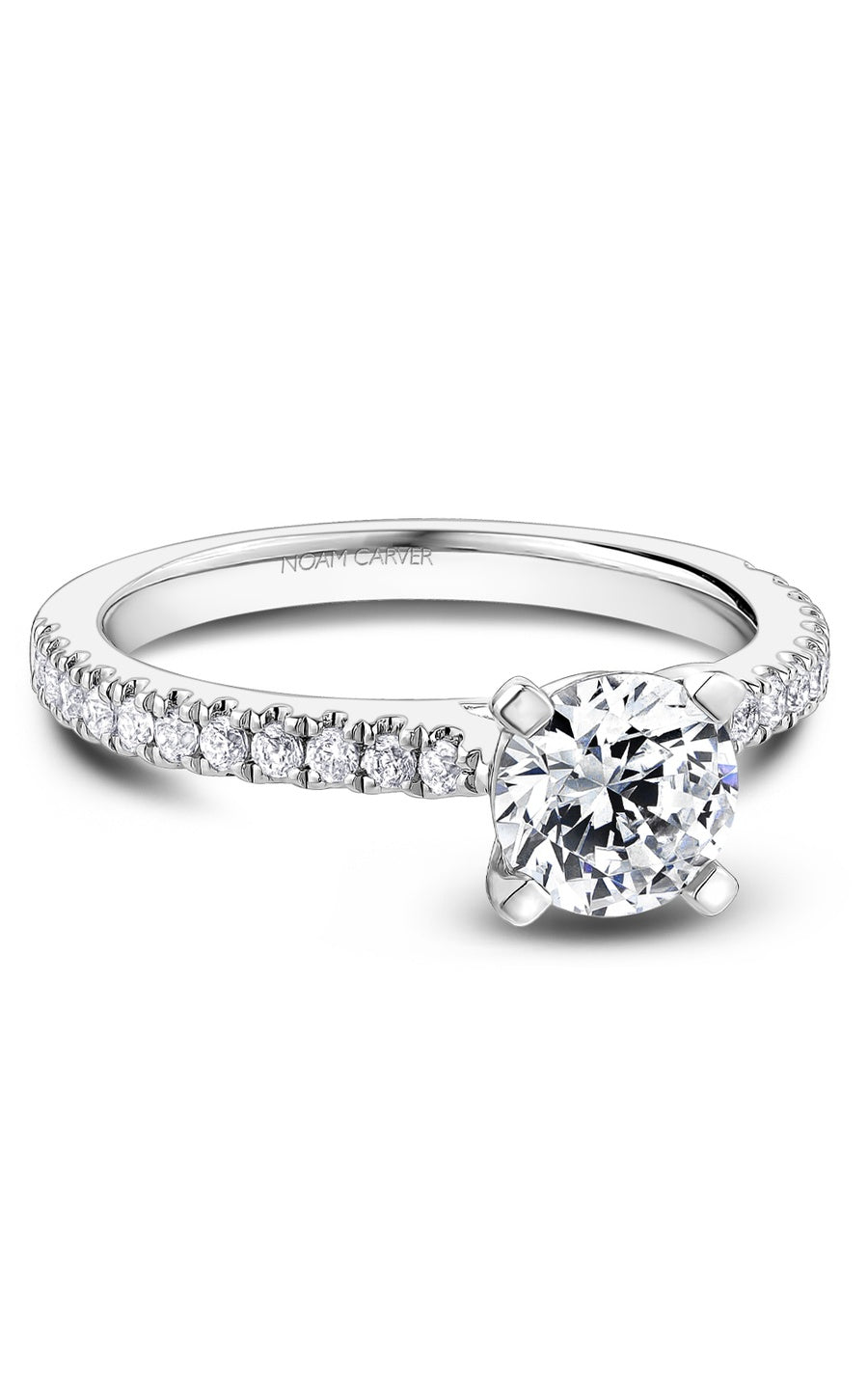 14K White Gold Sidestone Round Engagement Ring