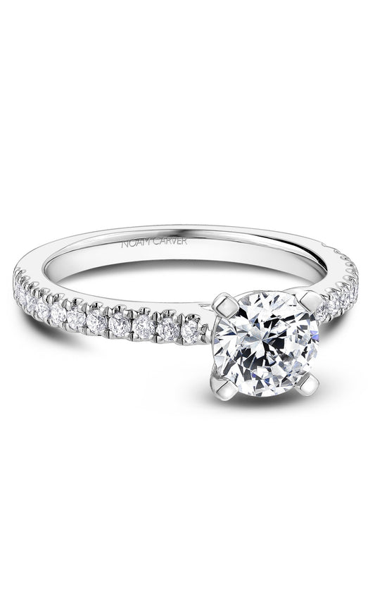 14K White Gold Sidestone Round Engagement Ring
