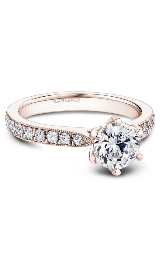 14K Rose Gold Sidestone Round Engagement Ring