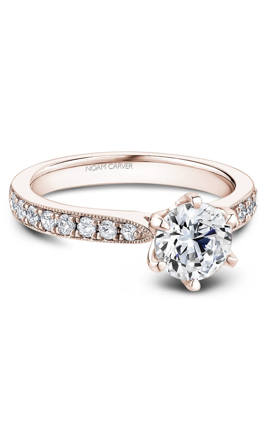 18K Rose Gold Sidestone Round Engagement Ring