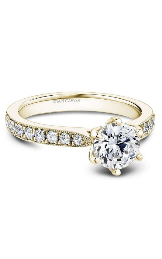 18K Yellow Gold Sidestone Round Engagement Ring