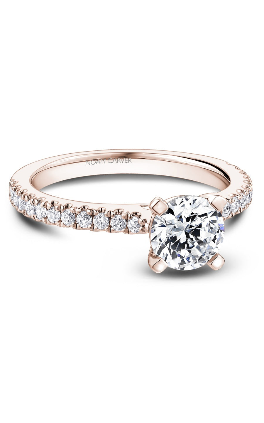 18K Rose Gold Sidestone Round Engagement Ring