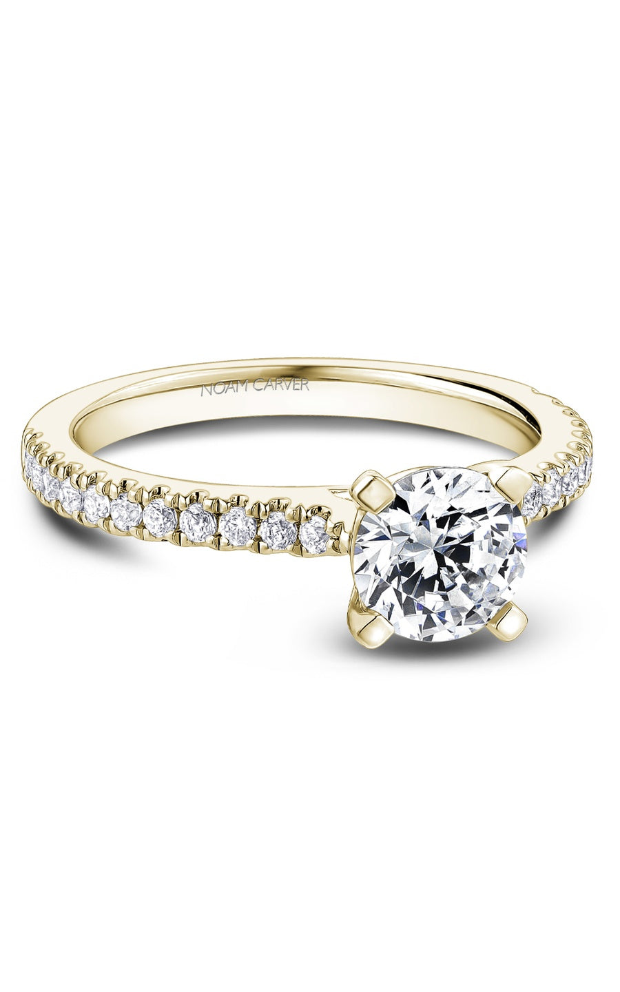 18K Yellow Gold Sidestone Round Engagement Ring
