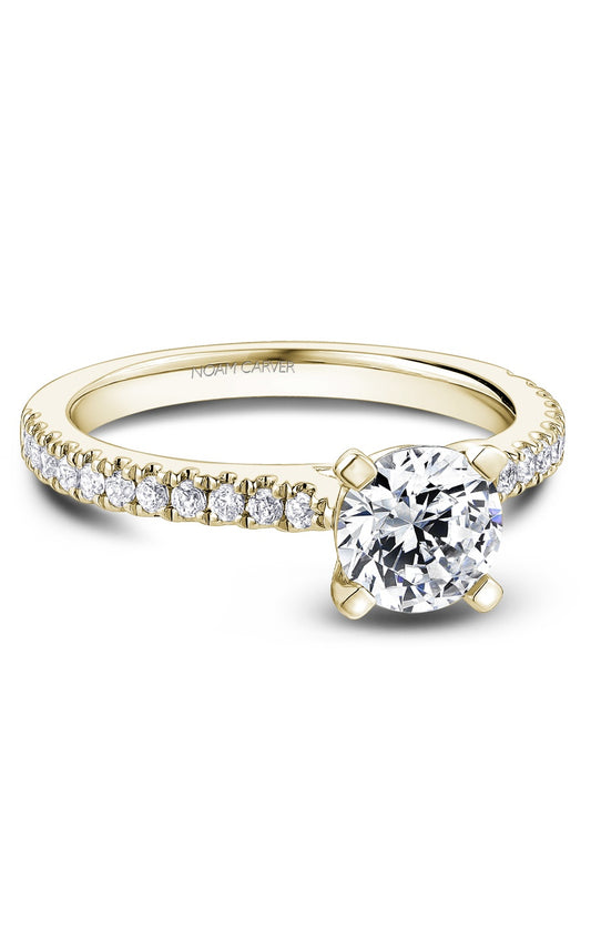 18K Yellow Gold Sidestone Round Engagement Ring