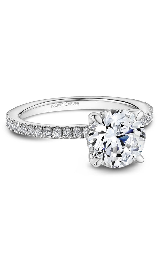 14K White Gold Sidestone Round Engagement Ring