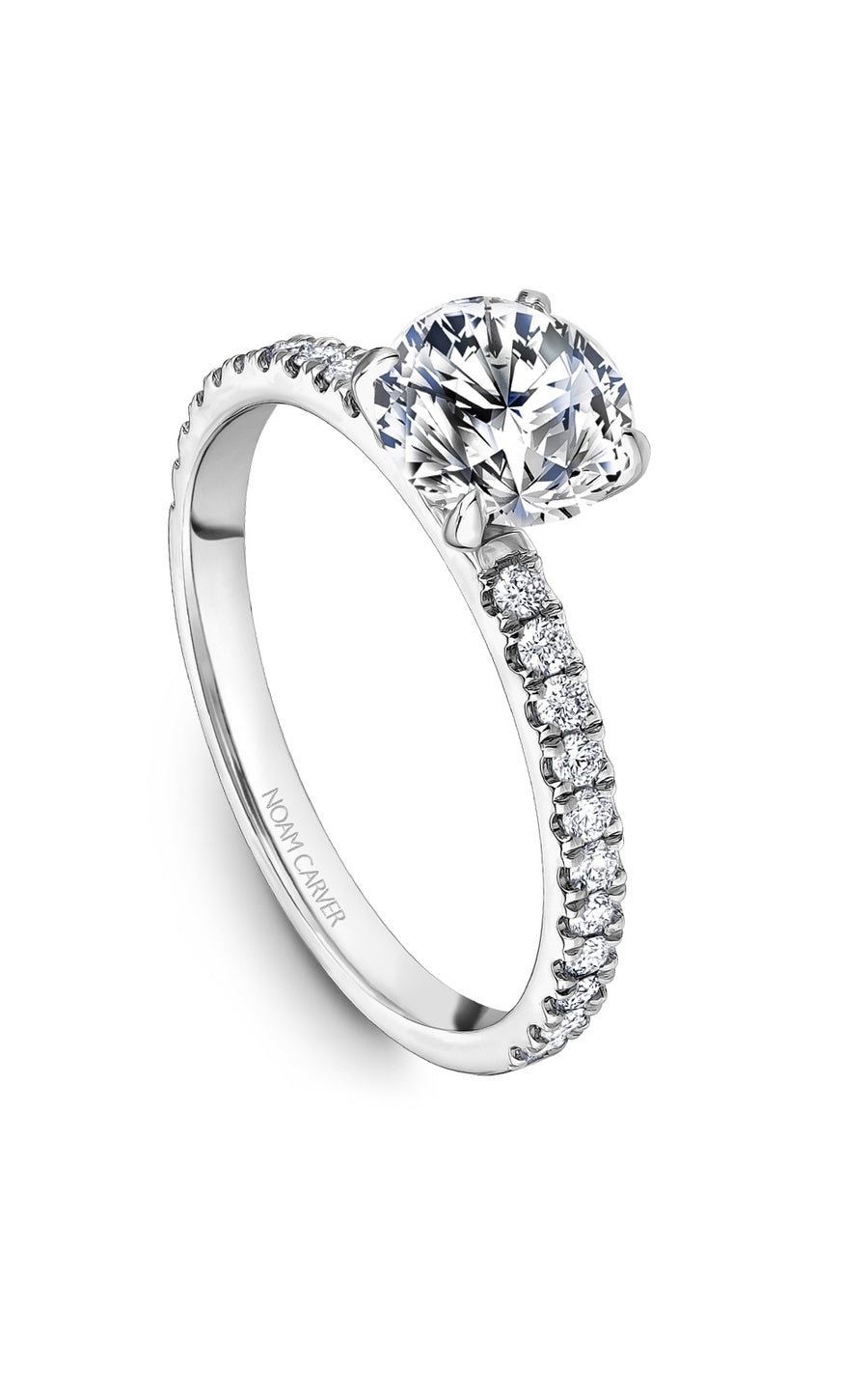 14K White Gold Sidestone Round Engagement Ring