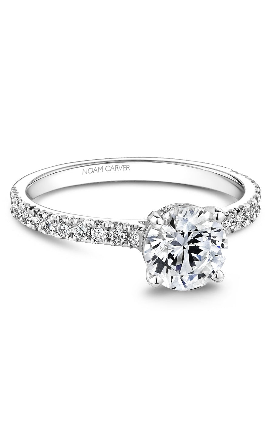 14K White Gold Sidestone Round Engagement Ring