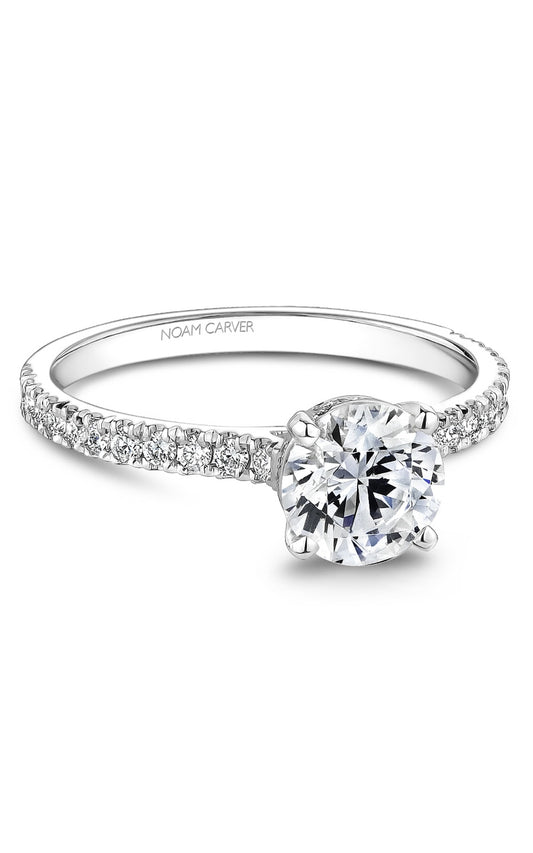 14K White Gold Sidestone Round Engagement Ring