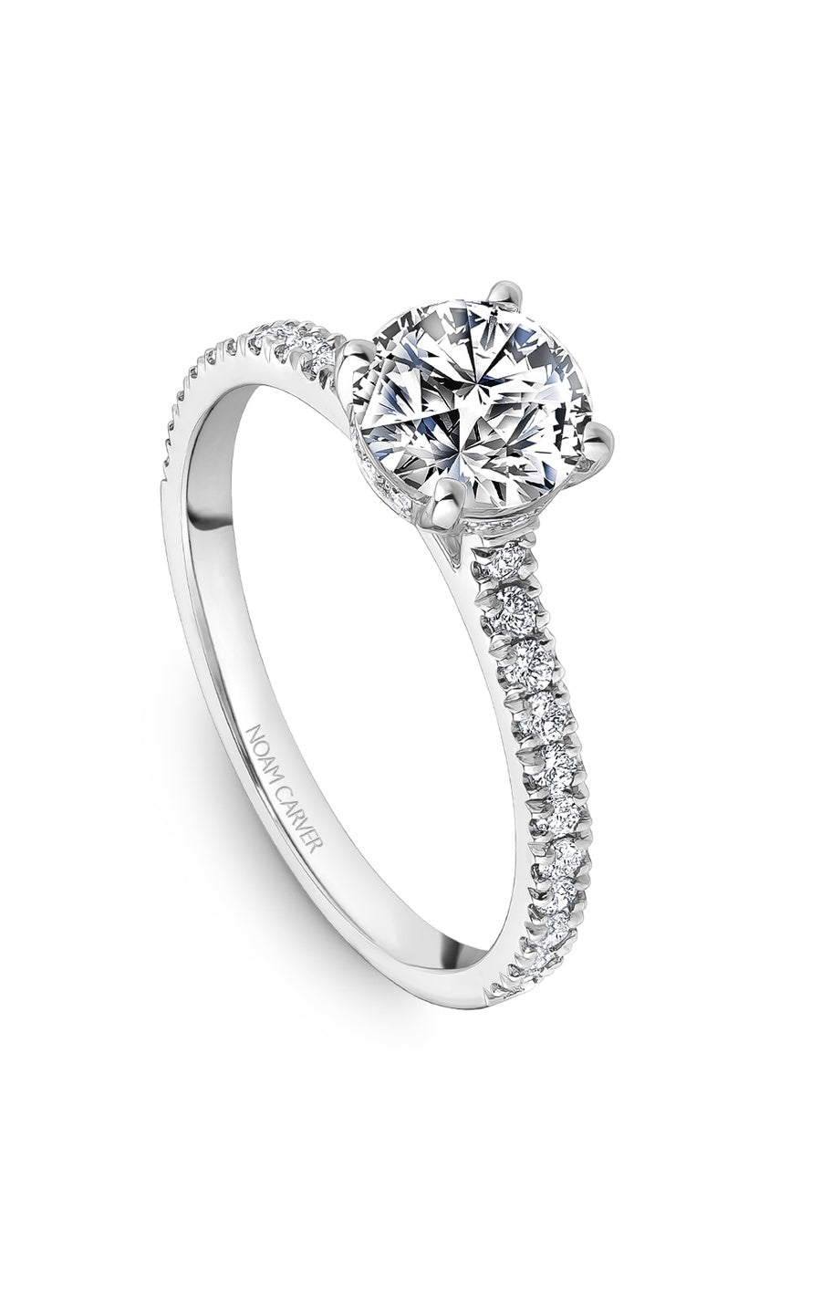 14K White Gold Sidestone Round Engagement Ring