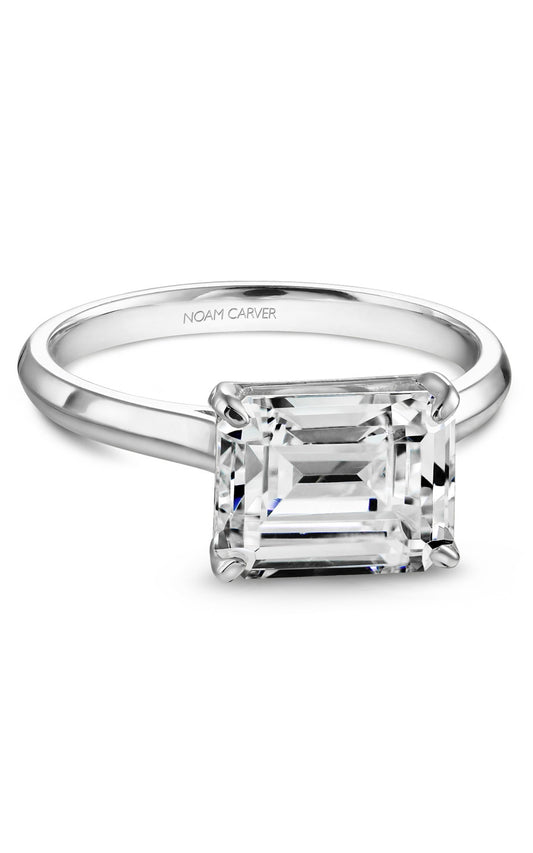 18K White Gold Solitaire Emerald Engagement Ring