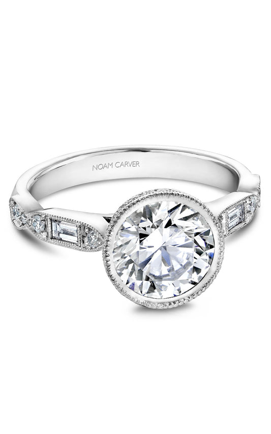 18K White Gold Sidestone Round Engagement Ring
