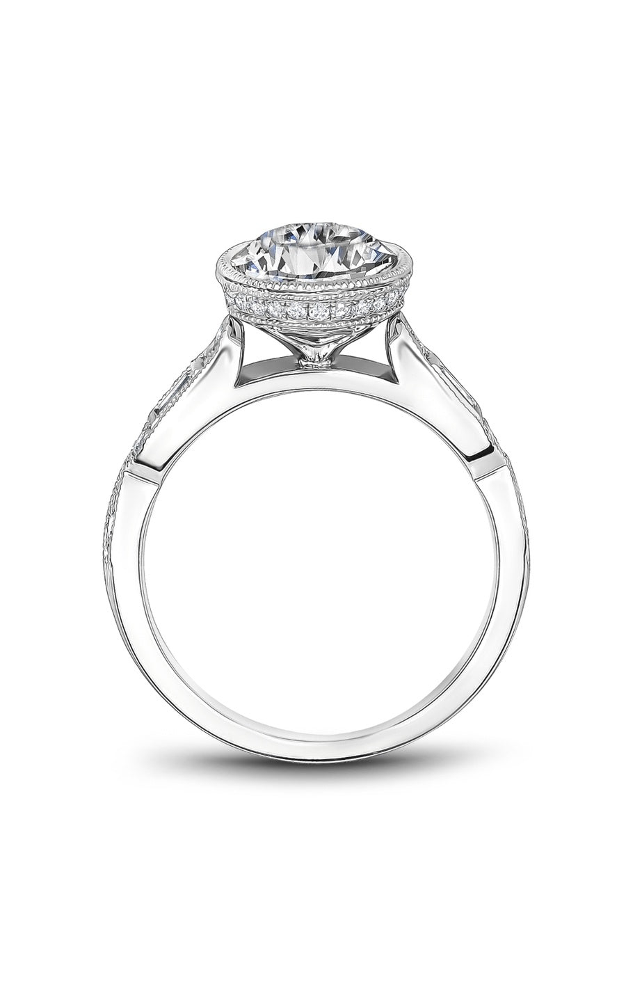 18K White Gold Sidestone Round Engagement Ring