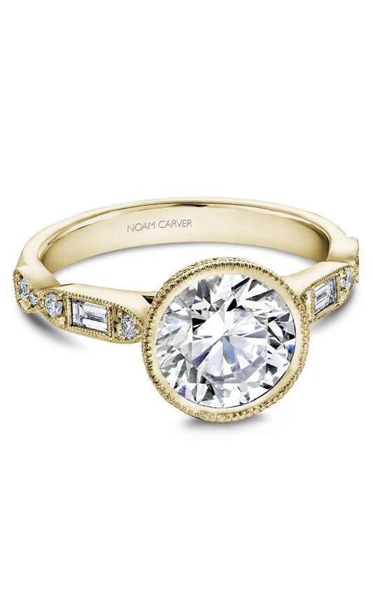 14K Yellow Gold Sidestone Round Engagement Ring
