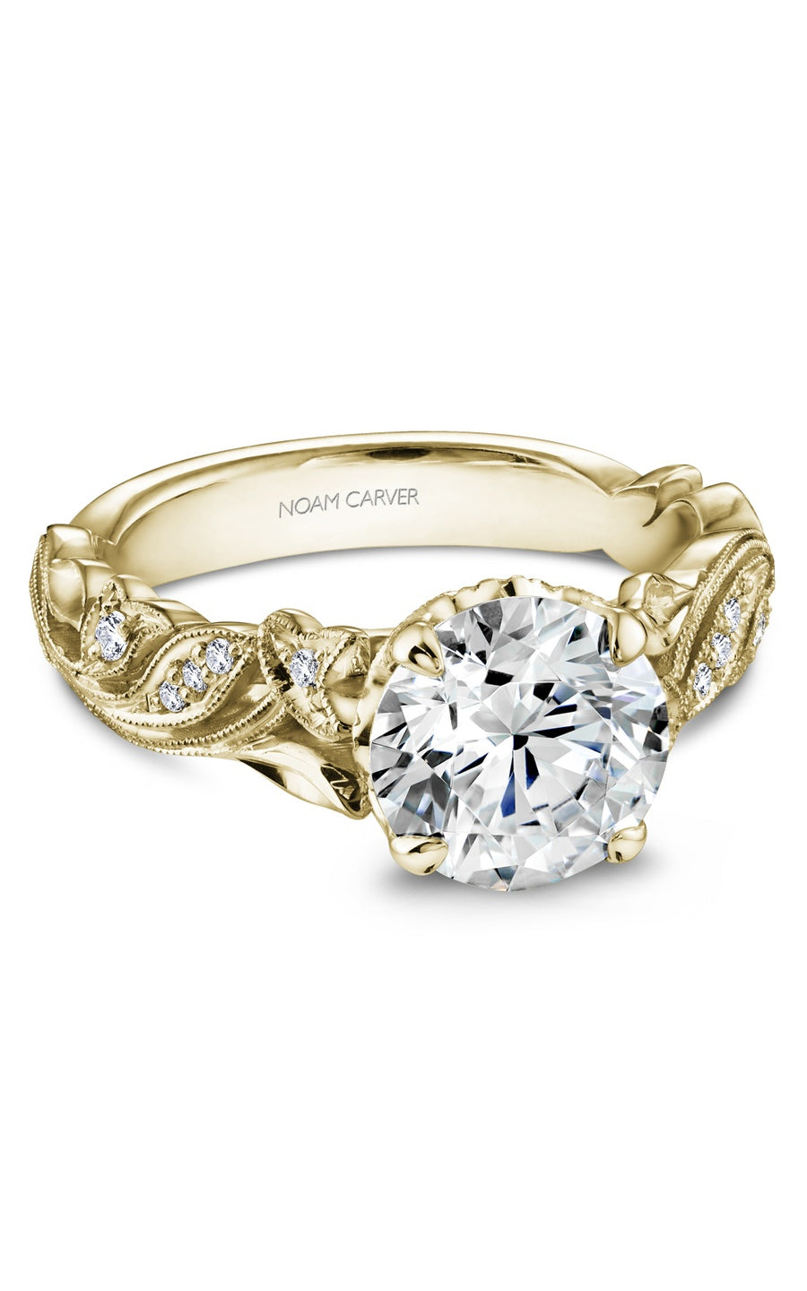 14K Yellow Gold Sidestone Round Engagement Ring