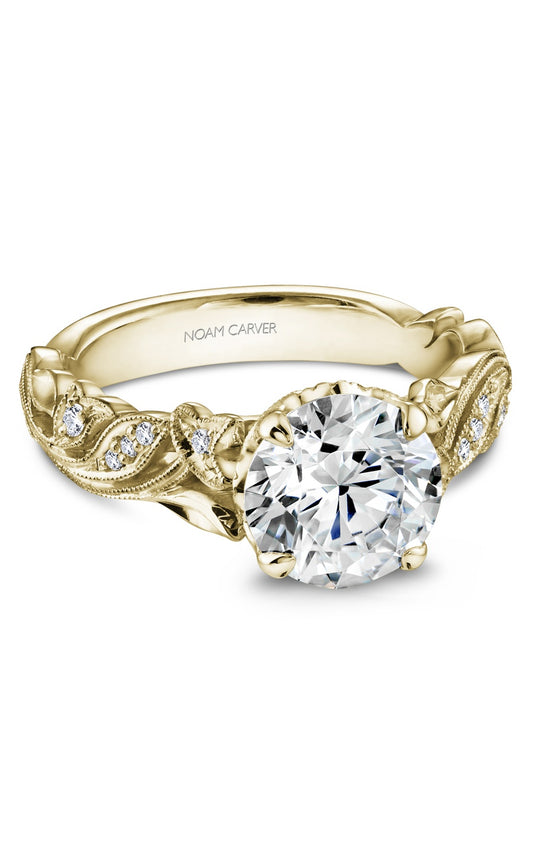 14K Yellow Gold Sidestone Round Engagement Ring