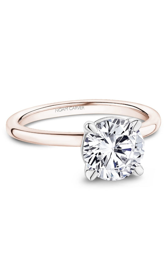 14K Rose Gold and 14K White Gold Solitaire Round Engagement Ring