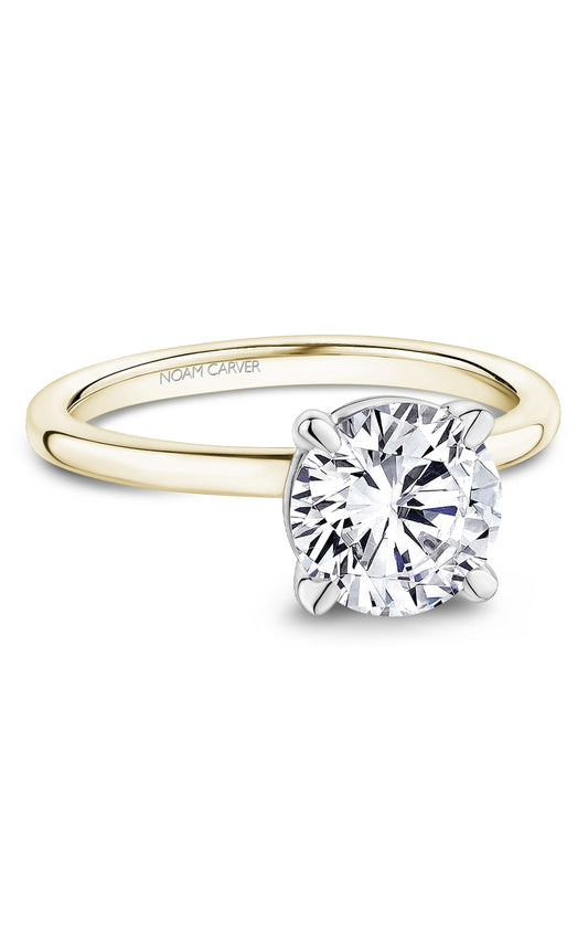 18K White Gold and 18K Yellow Gold Solitaire Round Engagement Ring