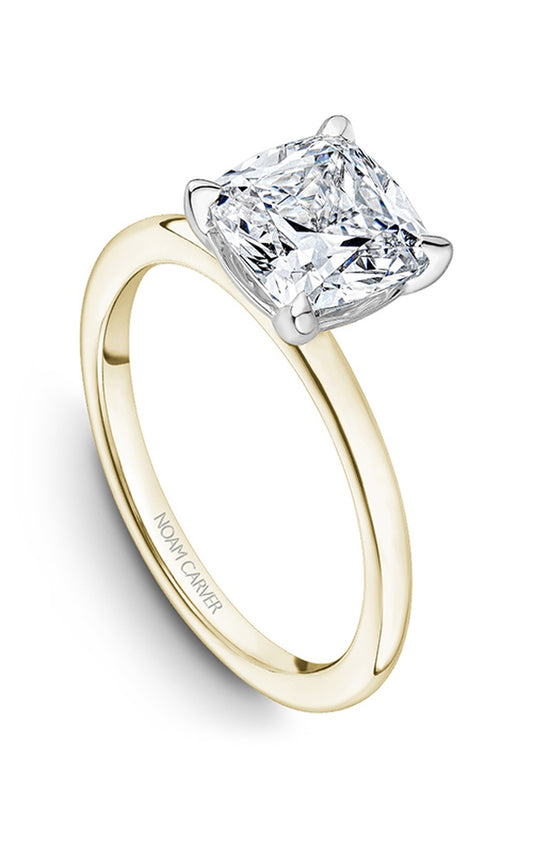 18K White Gold and 18K Yellow Gold Solitaire Cushion Engagement Ring