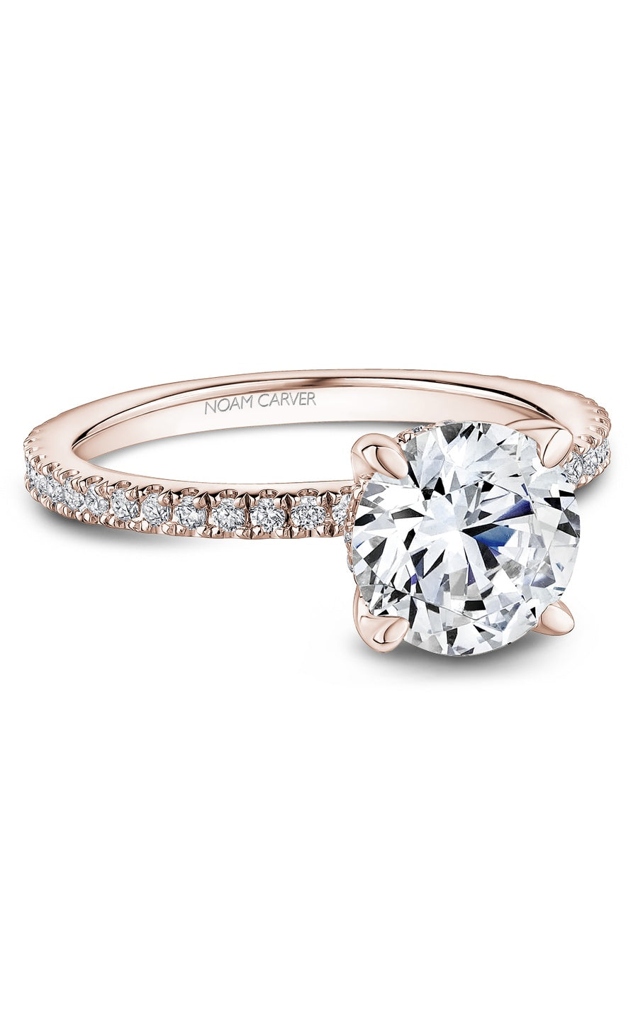 18K Rose Gold Sidestone Round Engagement Ring